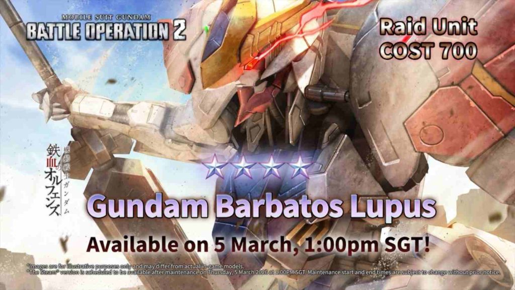 Gundam Barbatos Lupus key visual for Mobile Suit Gundam Battle Operation 2