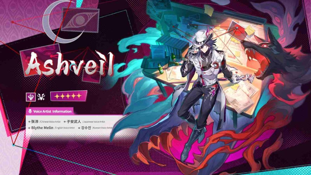 5-Star character Ashveil featuring voice artists in English, Korean, Japanese, and Chinese
