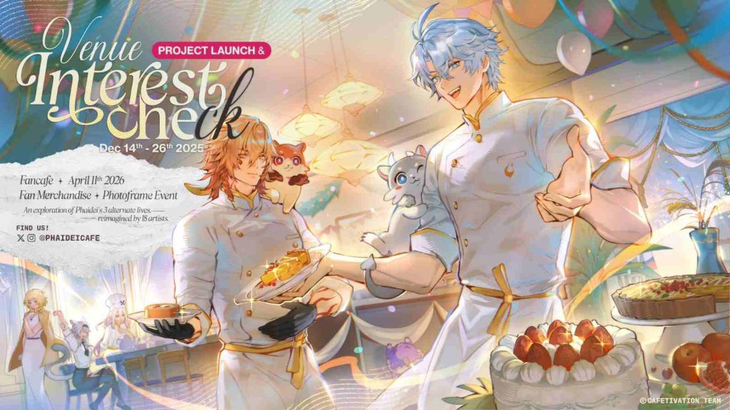 Phaidei Cafe fan event promotional key visual featuring Phainon and Mydei as chefs