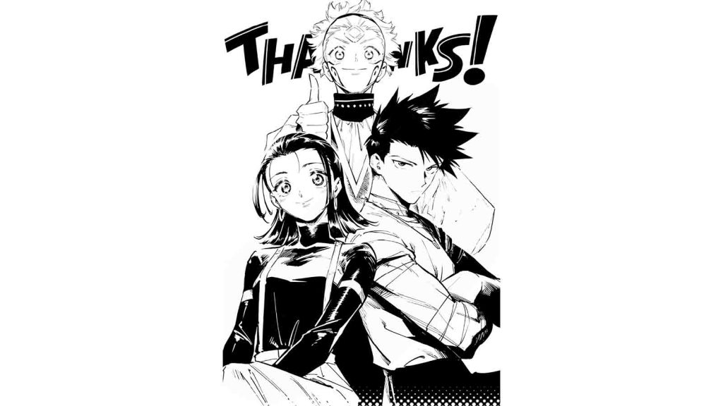 Jujutsu Kaisen Modulo manga characters from left to right (Yuka Okkotsu, Tsurugi Okkotsu, Marulu Val Vol Yelvori)