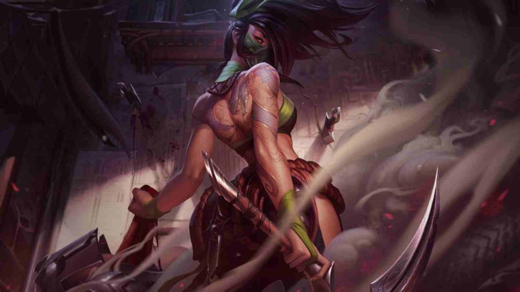 LoL AP assassin champion Akali base splashart official wallpaper