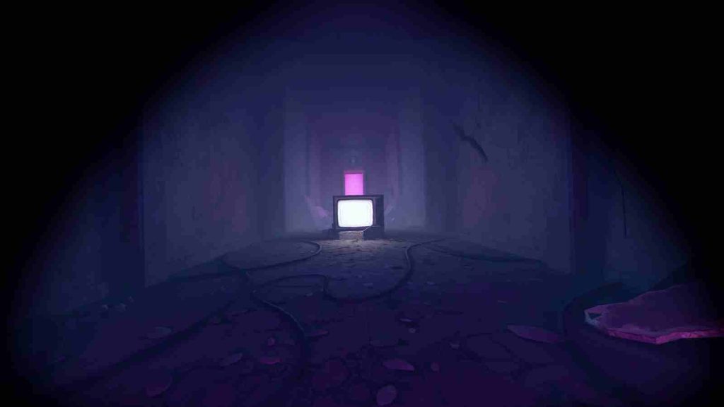 Glowing TV set in middle of a dark hallway in Little Nightmares VR: Altered Echoes official screenshot