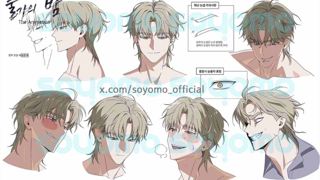 Low Tide in Twilight anime Taeju showing multiple facial expressions in official concept art