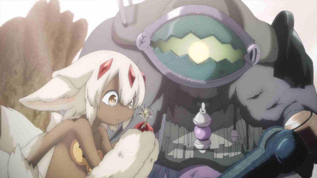 Faputa and Gaburoon peering at an interesting object together in Made in Abyss anime episode 12