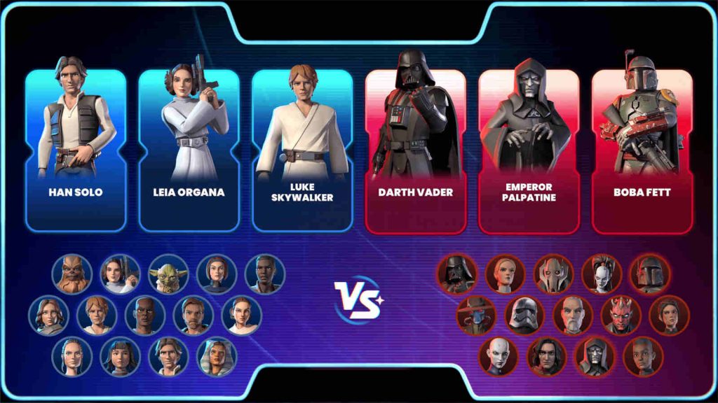 Monopoly Star Wars Heroes vs Villains character selection screen