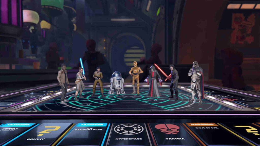 Monopoly Star Wars Heroes vs Villains characters on board