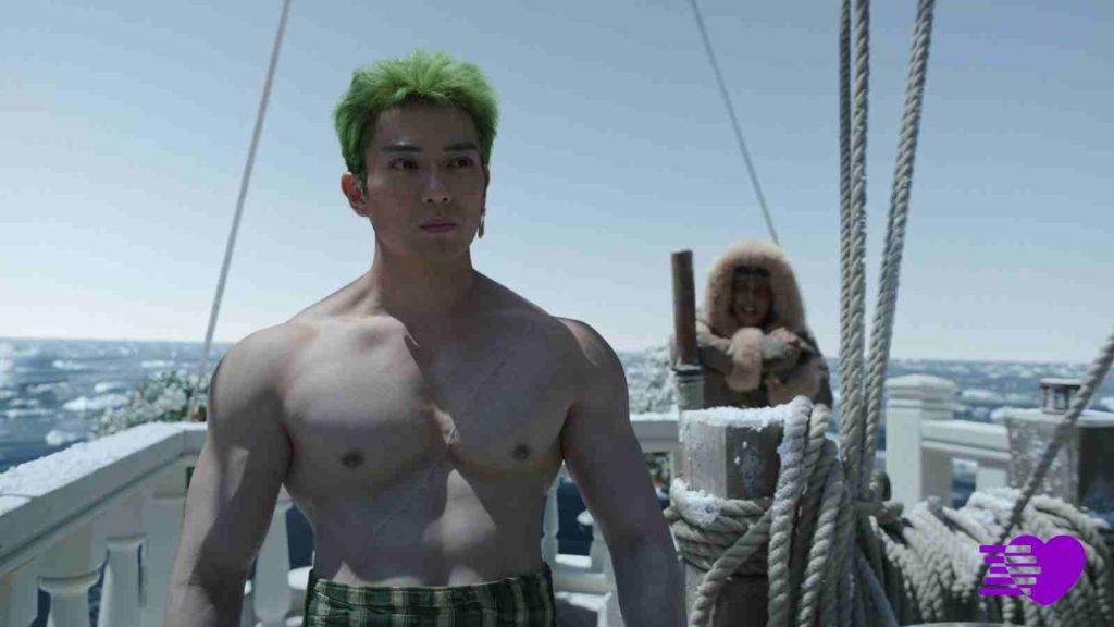 Zoro's body reveal in One Piece live action Season 2 Episode 6 where Japanese actor Mackenyu stands shirtless