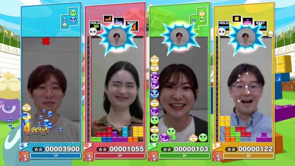 Nintendo Switch 2 players experimenting with CameraPlay, a feature that integrates a USB camera into gameplay in Puyo Tetris
