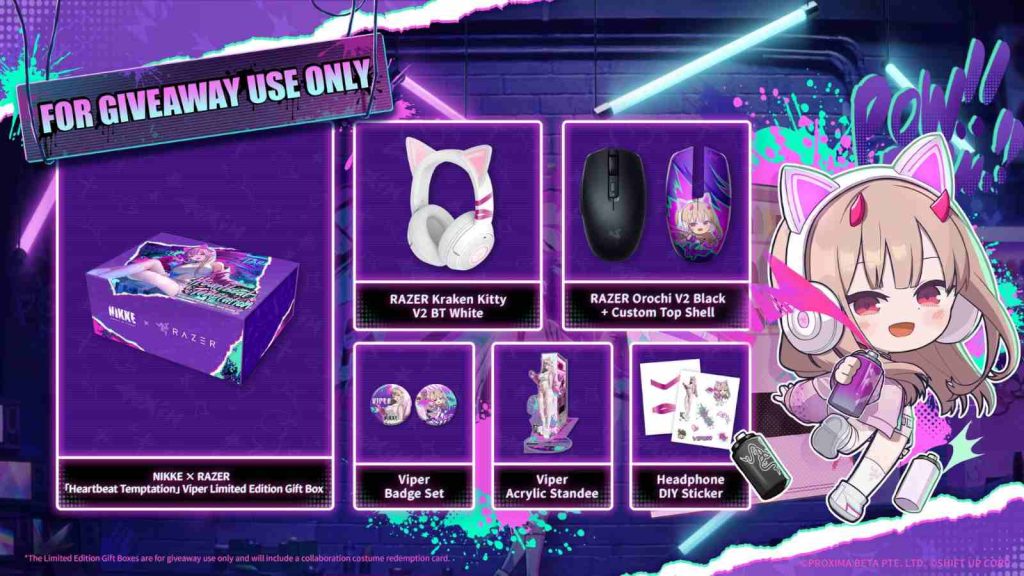 Nikke x Razer Heartbeat Temptation collector's box and its contents