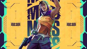 Valorant controller agent Miks official wallpaper with yellow background