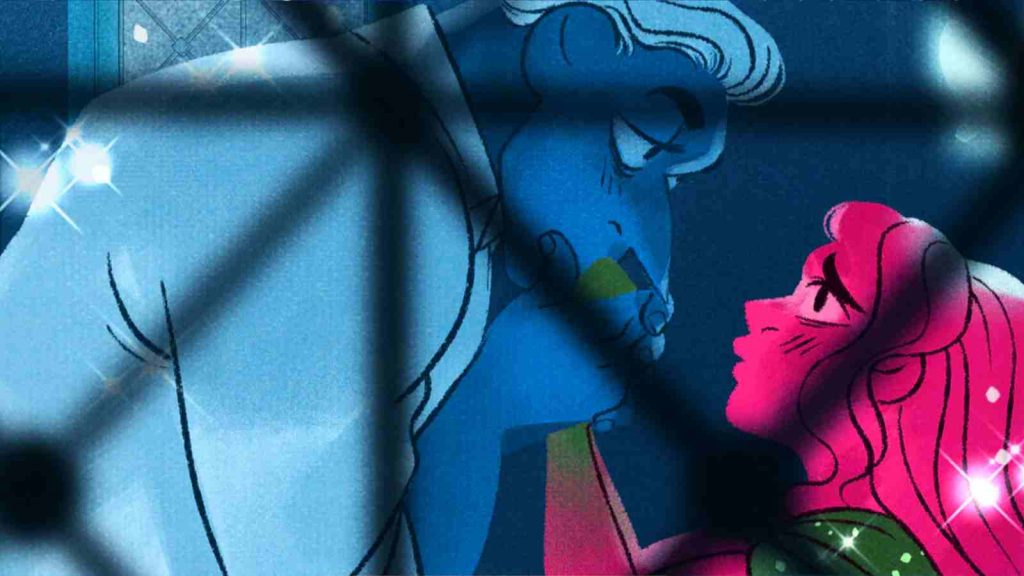 Hades and Persephone in Lore Olympus official Webtoon store banner