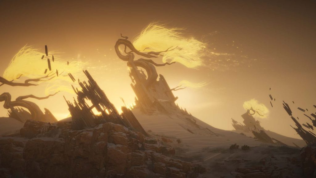 The desert showing sand, branches, and trees in Where Winds Meet Hexi expansion.