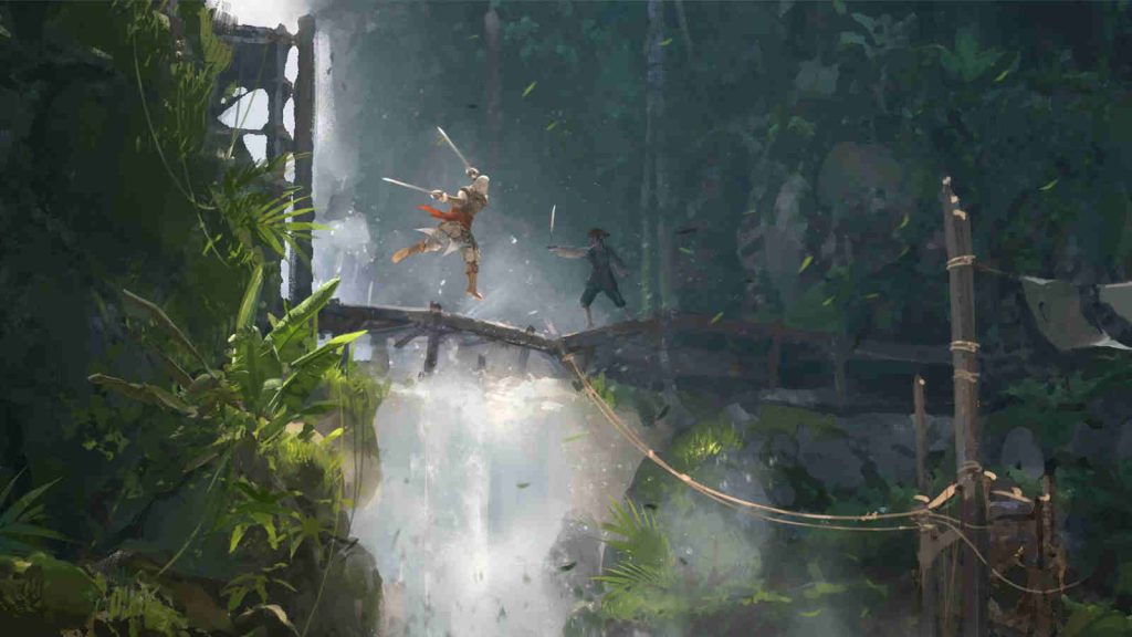 Pirates fighting on a wooden bridge in Assassin’s Creed Black Flag Resynced concept art