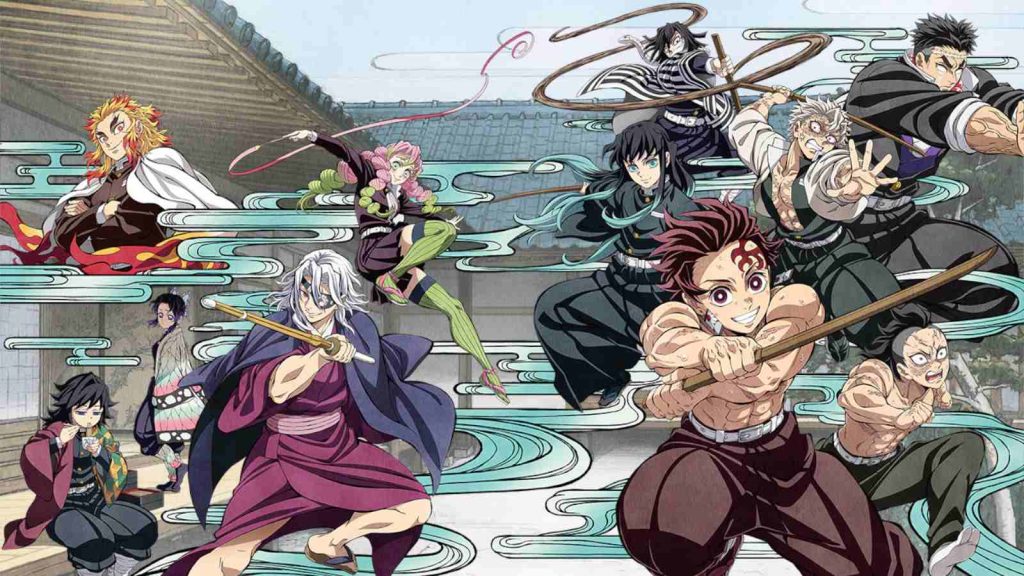 Demon Slayer anime Hashira Training arc illustration showing Tanjiro with the hashiras