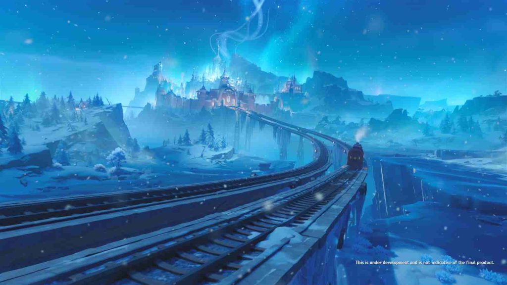 View of Snezhnaya from the train tracks official concept art