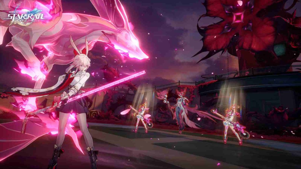 Evanescia and Master Fox in combat in official HSR screenshot