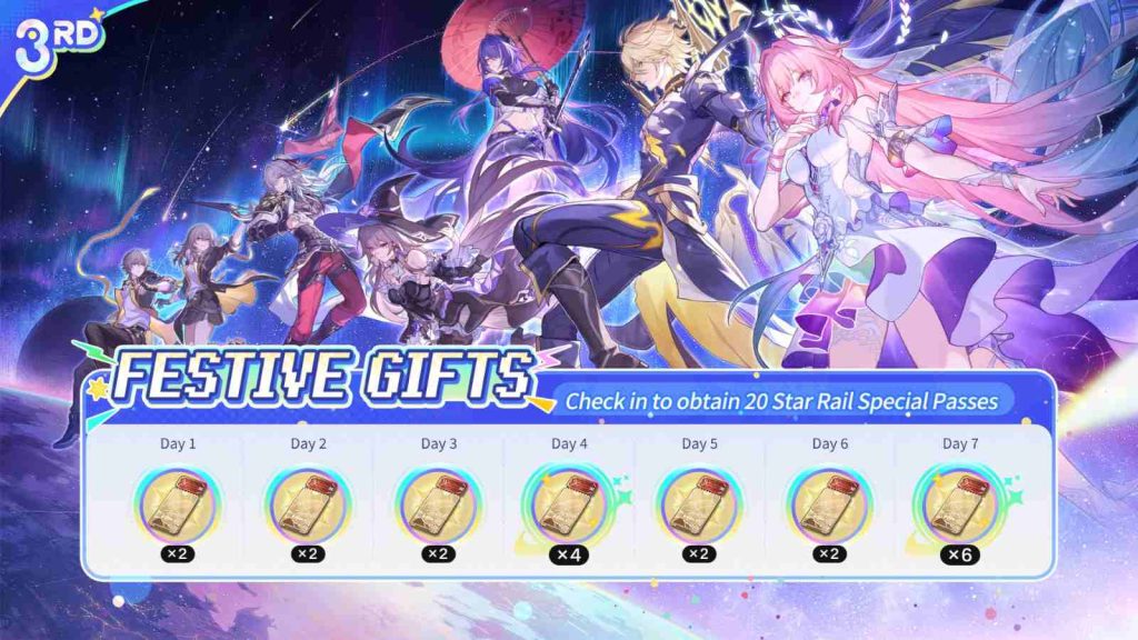 Honkai Star Rail Festival Gifts log-in event in 2026 during HSR 3rd Anniversary