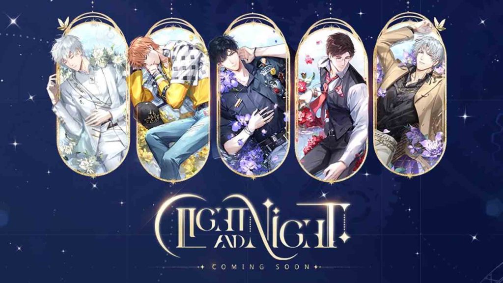 A poster teasing the release of Light and Night game featuring characters Xiao Yi, Lu Chen, Qi Sili, Zha Lisu, and Xia Mingxing.