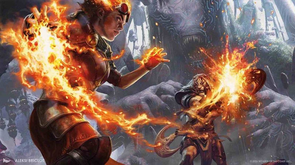 Magic the Gathering Secrets of Strixhaven key visual showing fire mage