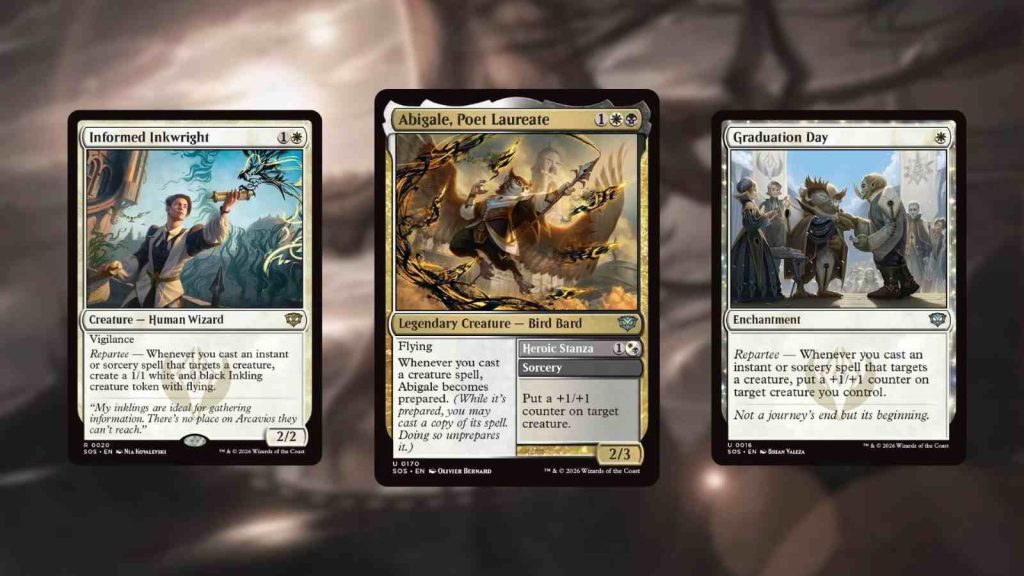 MTG Silverquill cards: Informed Inkwright Abigale, Poet Laureate Graduation Day