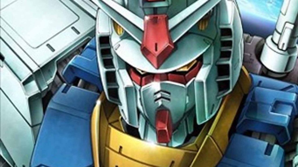 A close-up shot of the RX-78-2 Gundam from the Mobile Suit Gundam anime series.