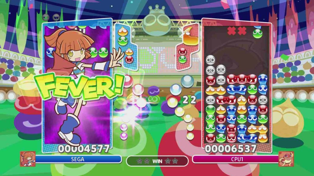 Fever Mode in Puyo Puyo Champions is a special gameplay mechanic in Puyo Puyo (introduced in Puyo Pop Fever) that allows a player to enter a "Fever" state after filling a gauge, resulting in a pre-set board designed for massive chains
