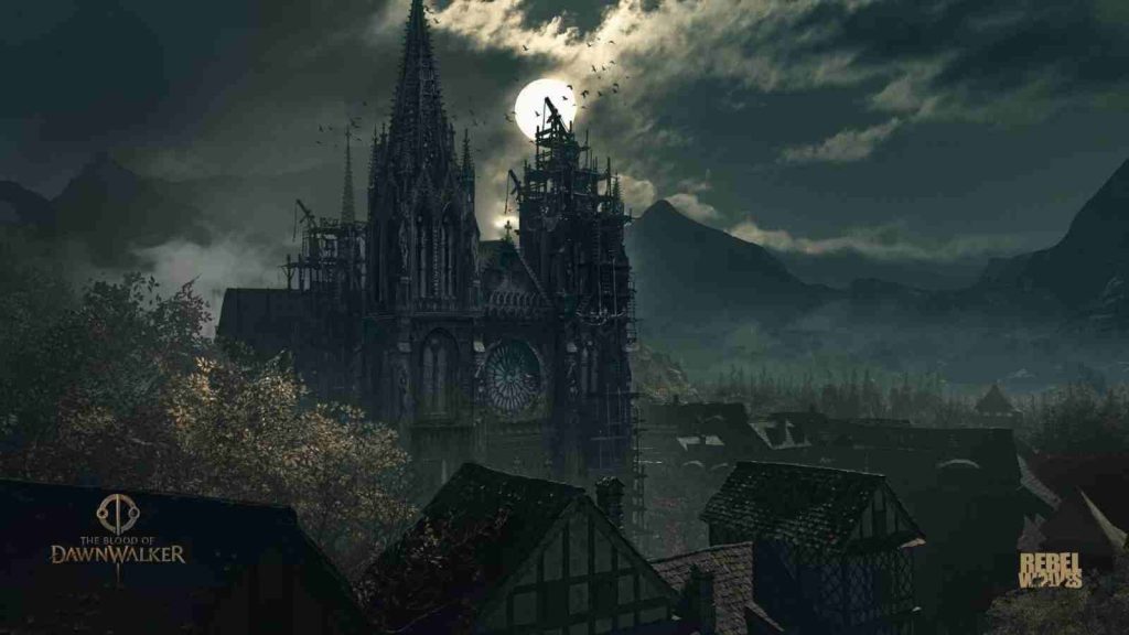 Gothic cathedral official concept art for The Blood of the Dawnwalker