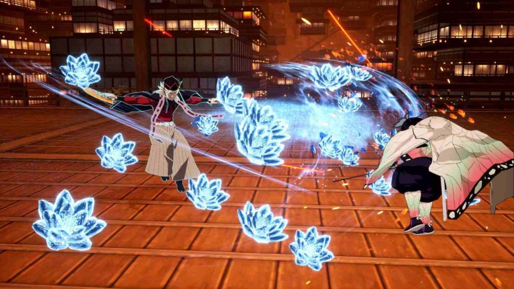 Doma fighting Shinobu and using frost lotus technique in Demon Slayer -Kimetsu no Yaiba- The Hinokami Chronicles 2