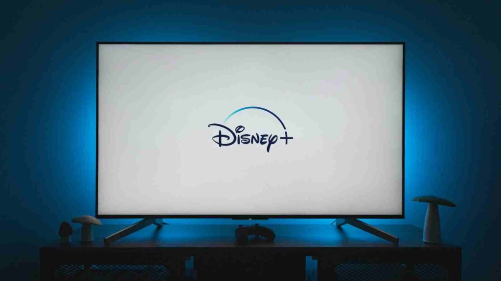 Disney+ flashed on large screen TV in living room
