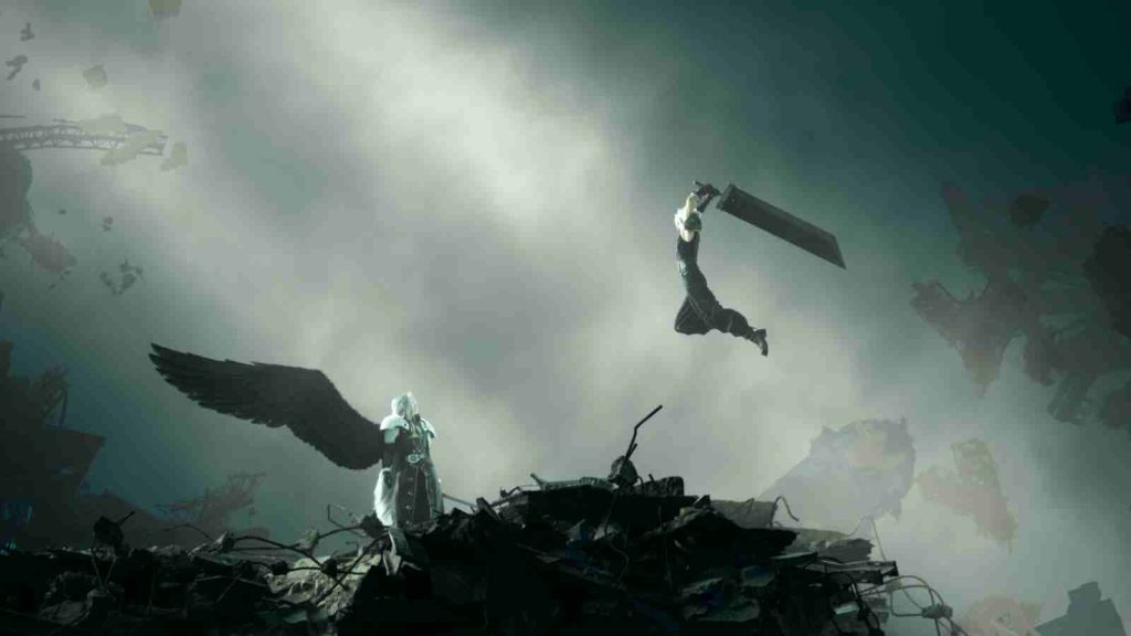Sephiroth and Cloud engaging in a battle in Final Fantasy 7 Rebirth