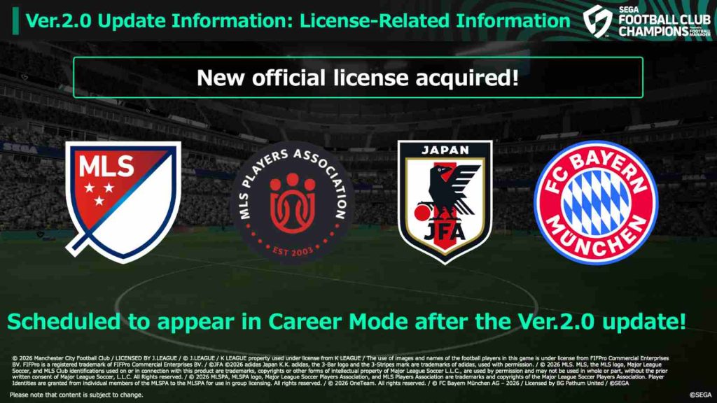 Football Club Champions 2026 2.0 new licenses acquired 