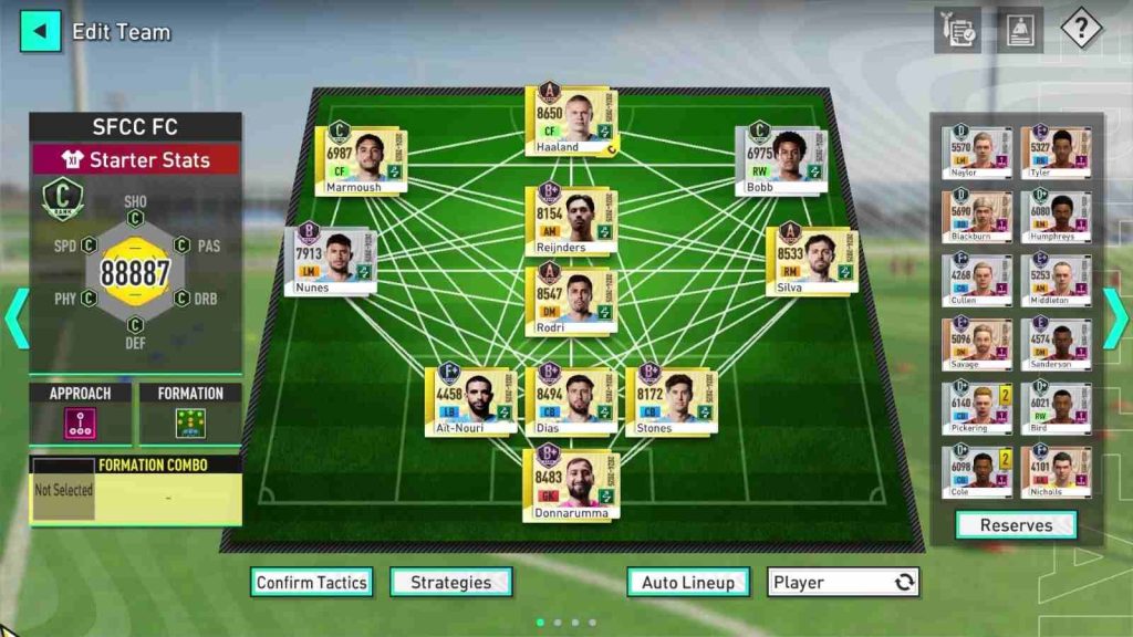 Football Club Champions 2026 SFCC FC Starter Stats gameplay screen in official screenshot 