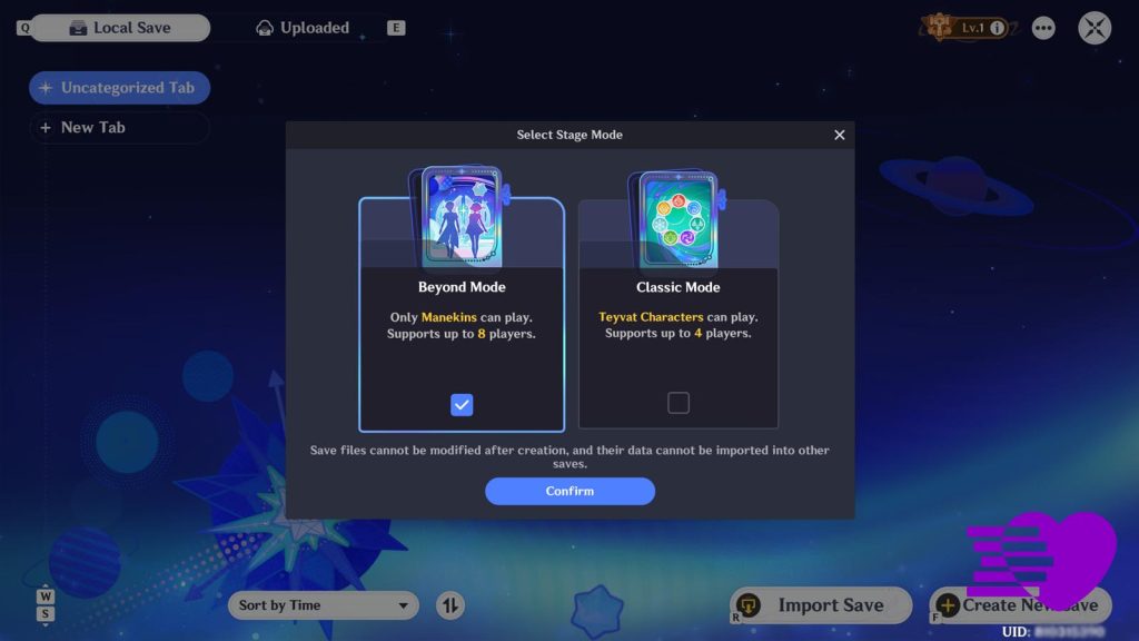 Stage modes in Miliastra Wonderland featuring Beyond Mode and Classic Mode.