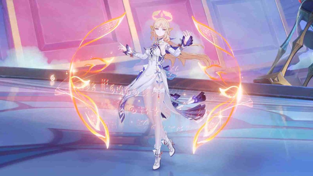5-star character Nicole using her Elemental Skill which grants a Pyro shield