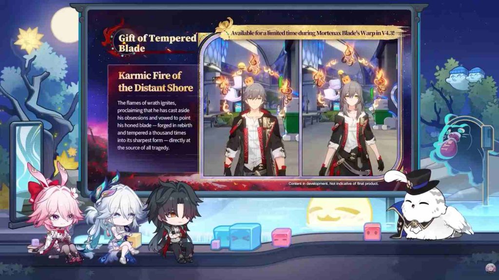 Players who obtain Mortenax Blade through the phase 1 banner will be able to claim the brand-new Trailblaze Outfit piece, “Karmic Fire of the Distant Shore"