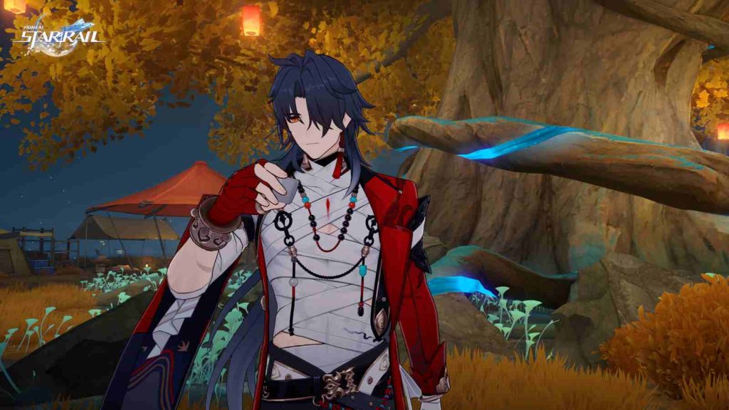 Mortenax Blade holding a tea cup in official HSR screenshot