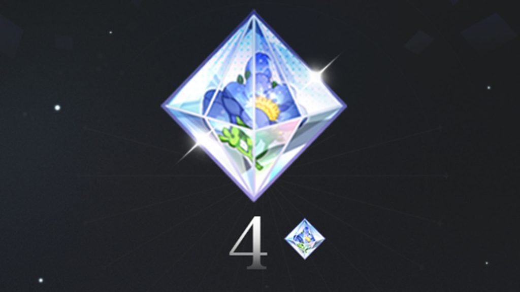 Four Polaris in Night and Light showing a diamond-shaped glass with a blue flower inside it.