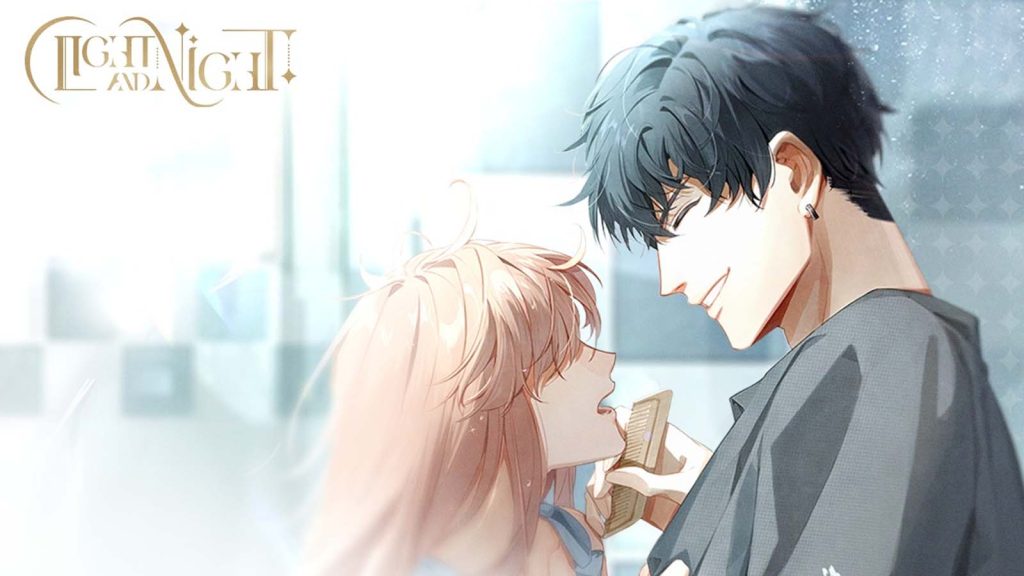 Xiao Yi smiling at the female main character (Designer) while holding a comb in Light and Night game.