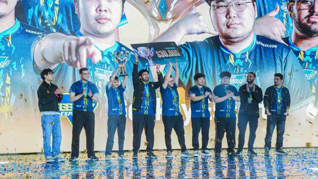 Geekay Esports winning the MPL MENA Season 9 and being crowned champions on stage