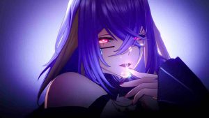 Fadia looking sexy with glowing red eyes in Neverness to Everness game