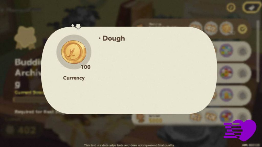 A closer look at Petit Planet's currency, Dough. It shows a gold coin with an imprint of what seems to be a budding Luca tree.