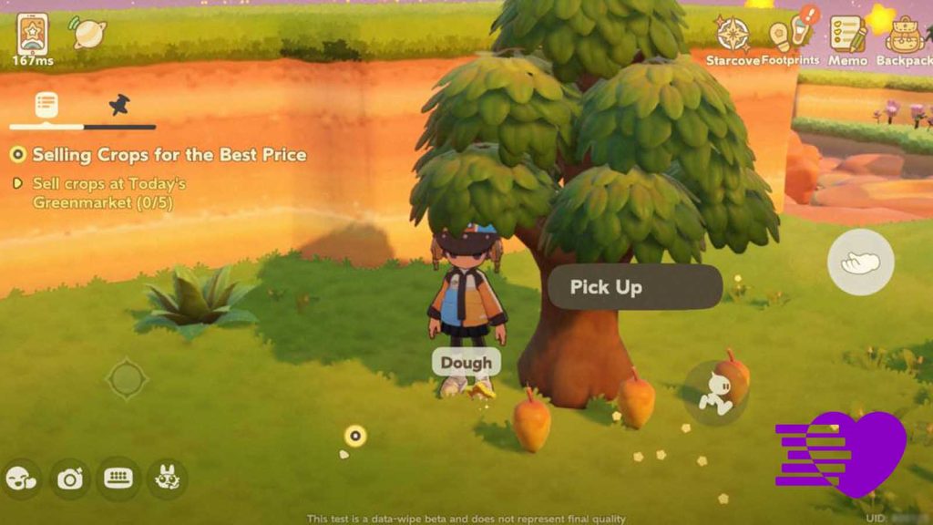 Dough and Mango fruits scattered in the ground after a Planet Tender shakes a tree.