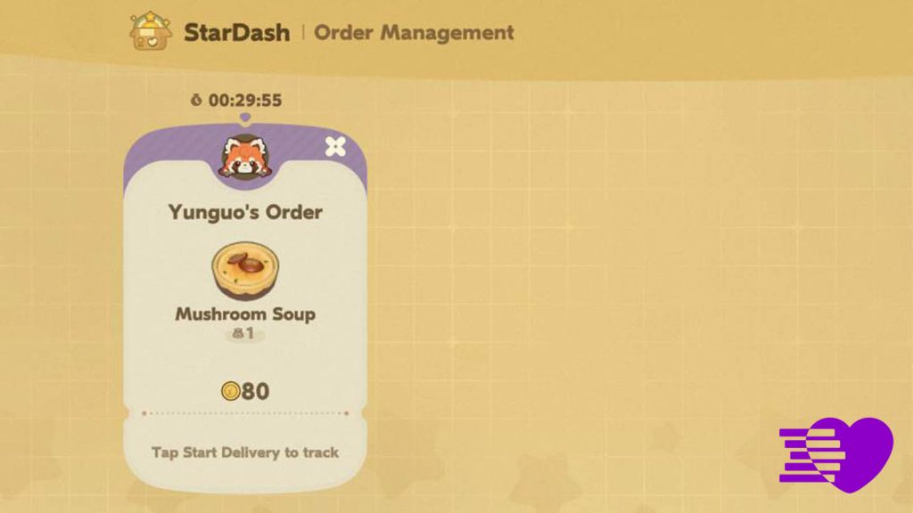 Yunguo's StarDash order showing a Mushroom Soup in Petit Planet.