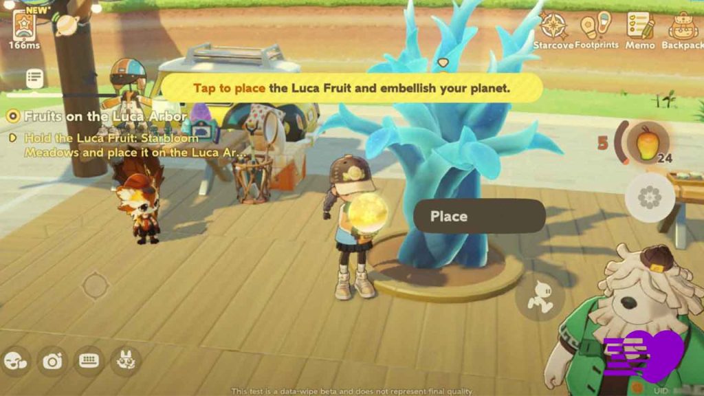 A Planet Tender in Petit Planet holding a Luca Fruit.