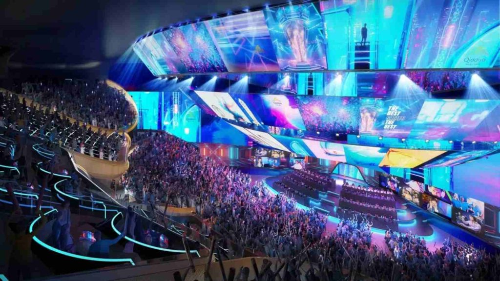 Qiddiya City gaming and esports district showing a futuristic esports arena concept