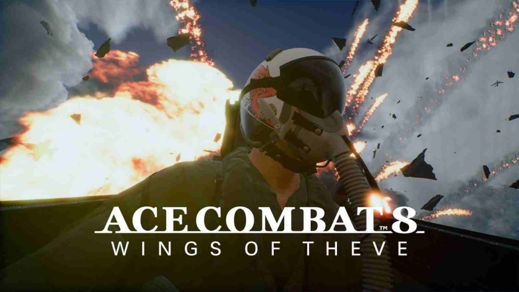 Ace Combat 8: Wings of Theve key visual showing explosion behind a pilot