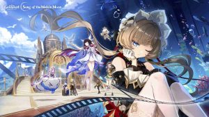 Genshin Impact version 6.7 Luna VIII key visual "Sunny Summer Fontinalia" featuring Sandrone, Columbina, and Citali