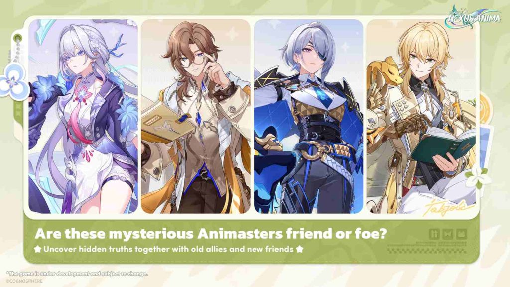 Honkai Nexus Anima Beta test promo visual asking players if Bai Mei, Herocrates, Olympia, and Otto are friends or foe