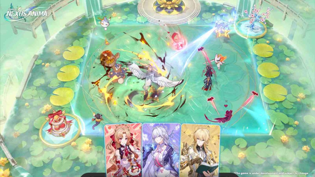 Official screenshot of Honaki Nexus Anima gameplay showing battling and cards