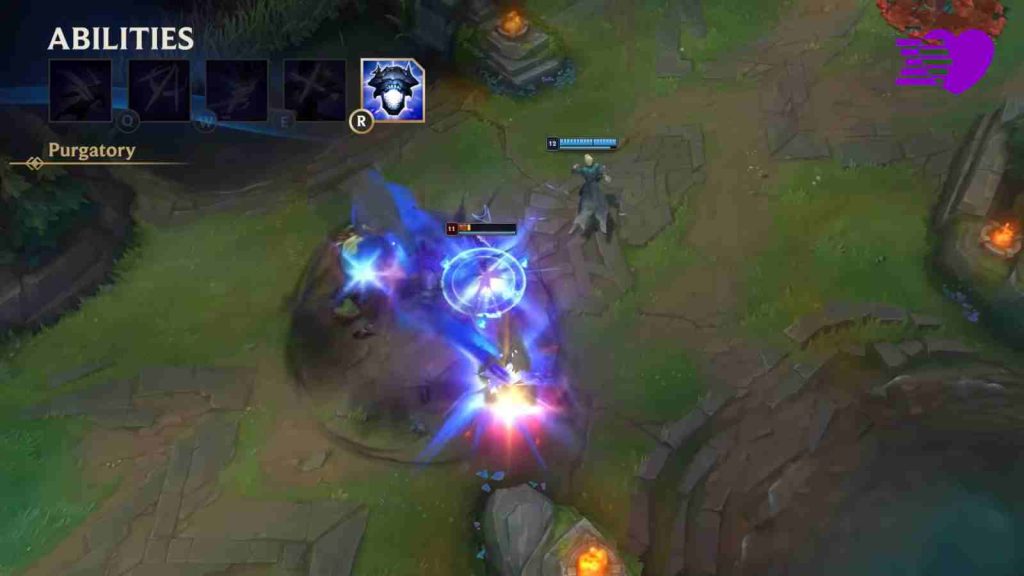 Locke using ultimate, Purgatory, against three enemies in an AOE in League of Legends gameplay screenshot